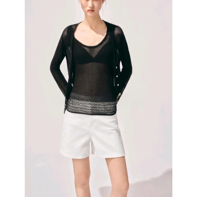 Autumn New Arrival Women's Lazy Sle Single Row Multi-Bule Me Eye Long Sve V-Ne Knitted Jaet Loose Fit Cardigan
