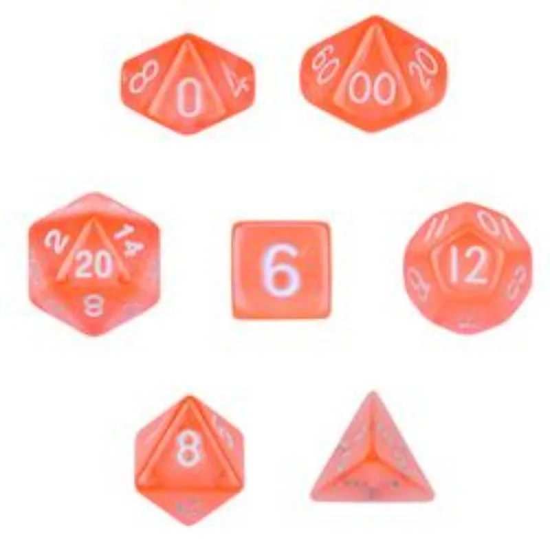 

7 Piece Translucent Orange Polyhedral Dice Set Velvet Pouch TTRPG Dice Board Game Accessories Durable Resin for Gamers