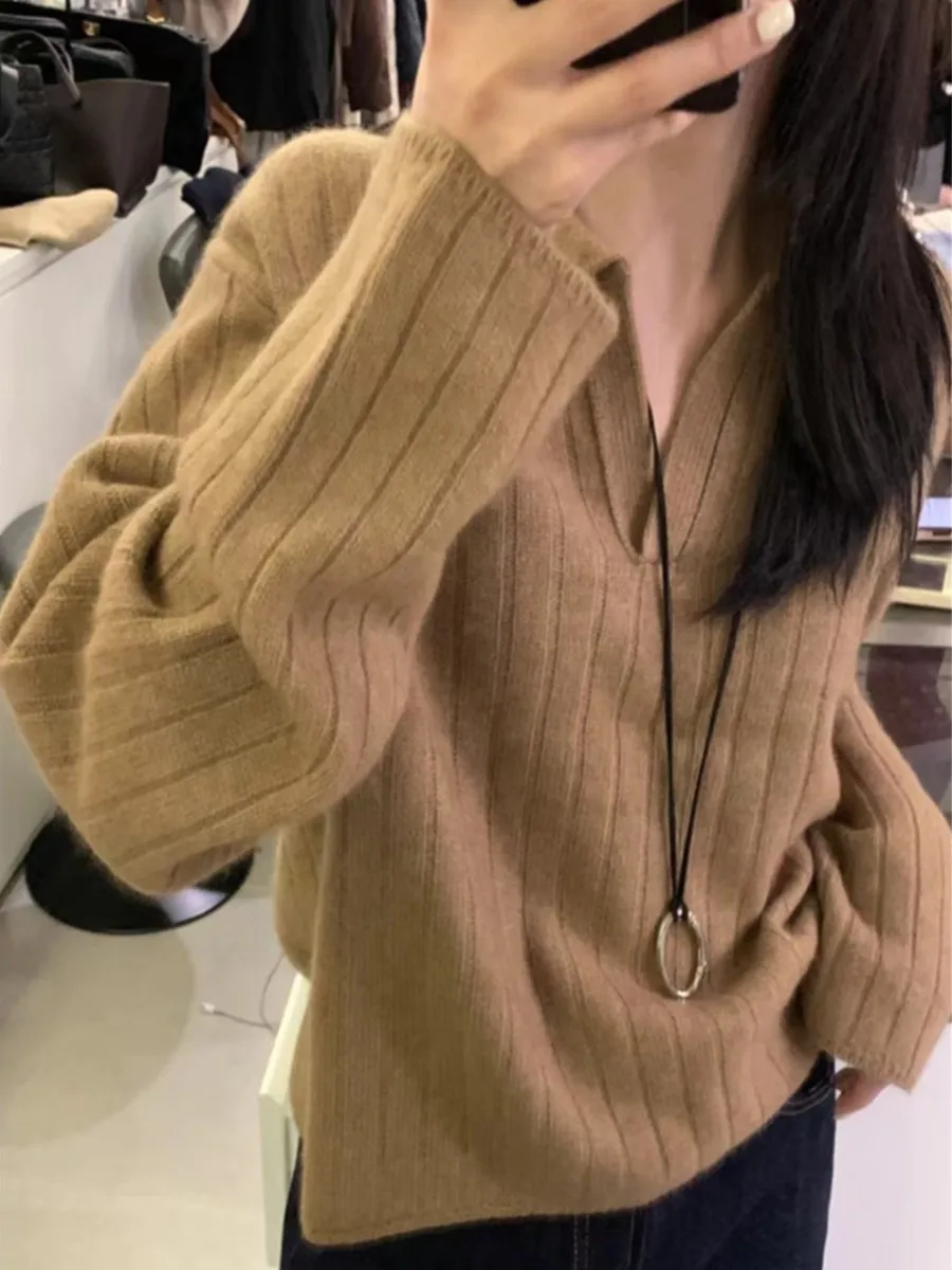   Colletto Thiened ort Maglione lavorato a maglia da donna Vestibilità ampia Autunno Inverno Faionable Strato base Top francese Sle Poliestere...