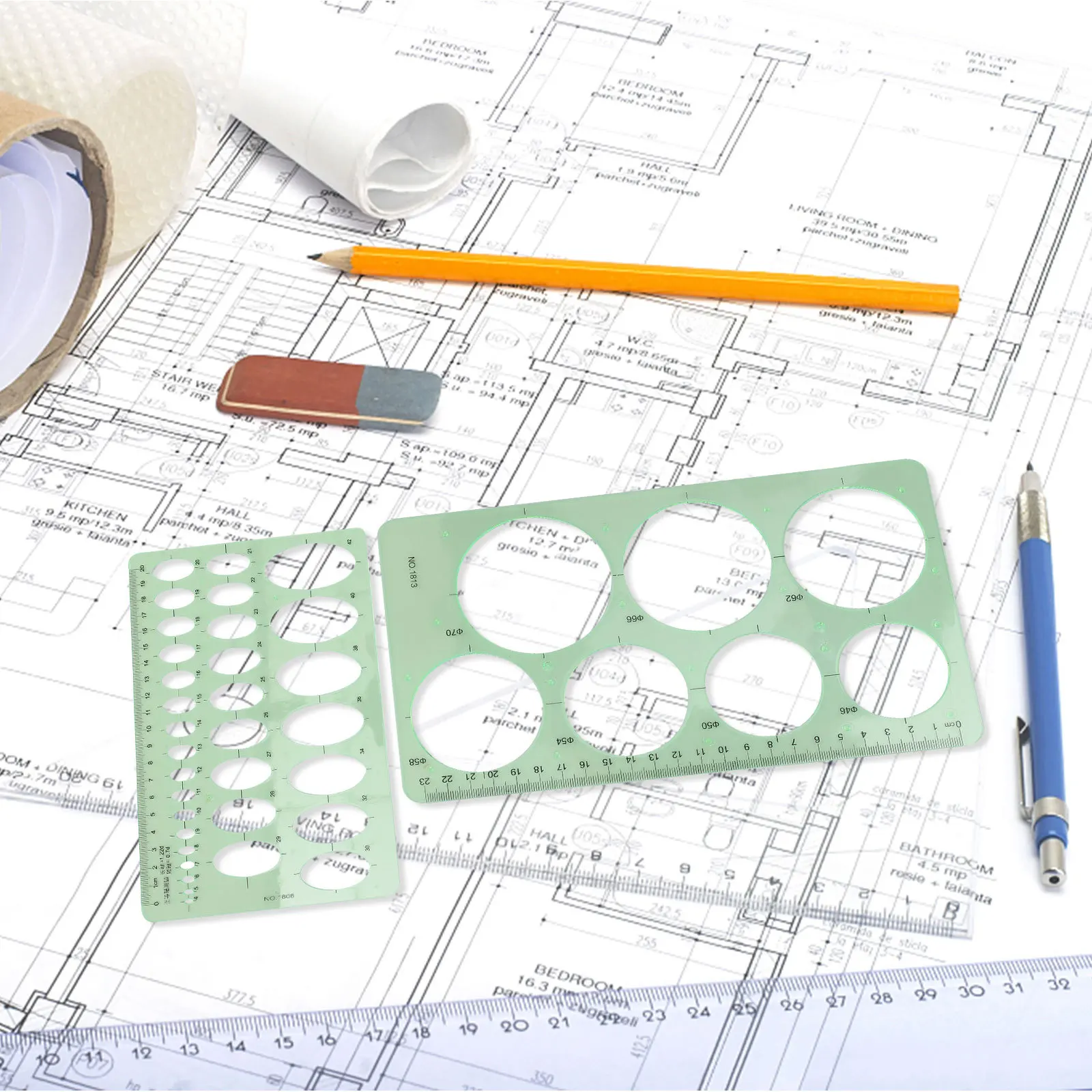 

4pcs Geometric Drawing Templates Plastic Rulers For Artists Architects Students Measuring Tools Drafting Supplies Hollow