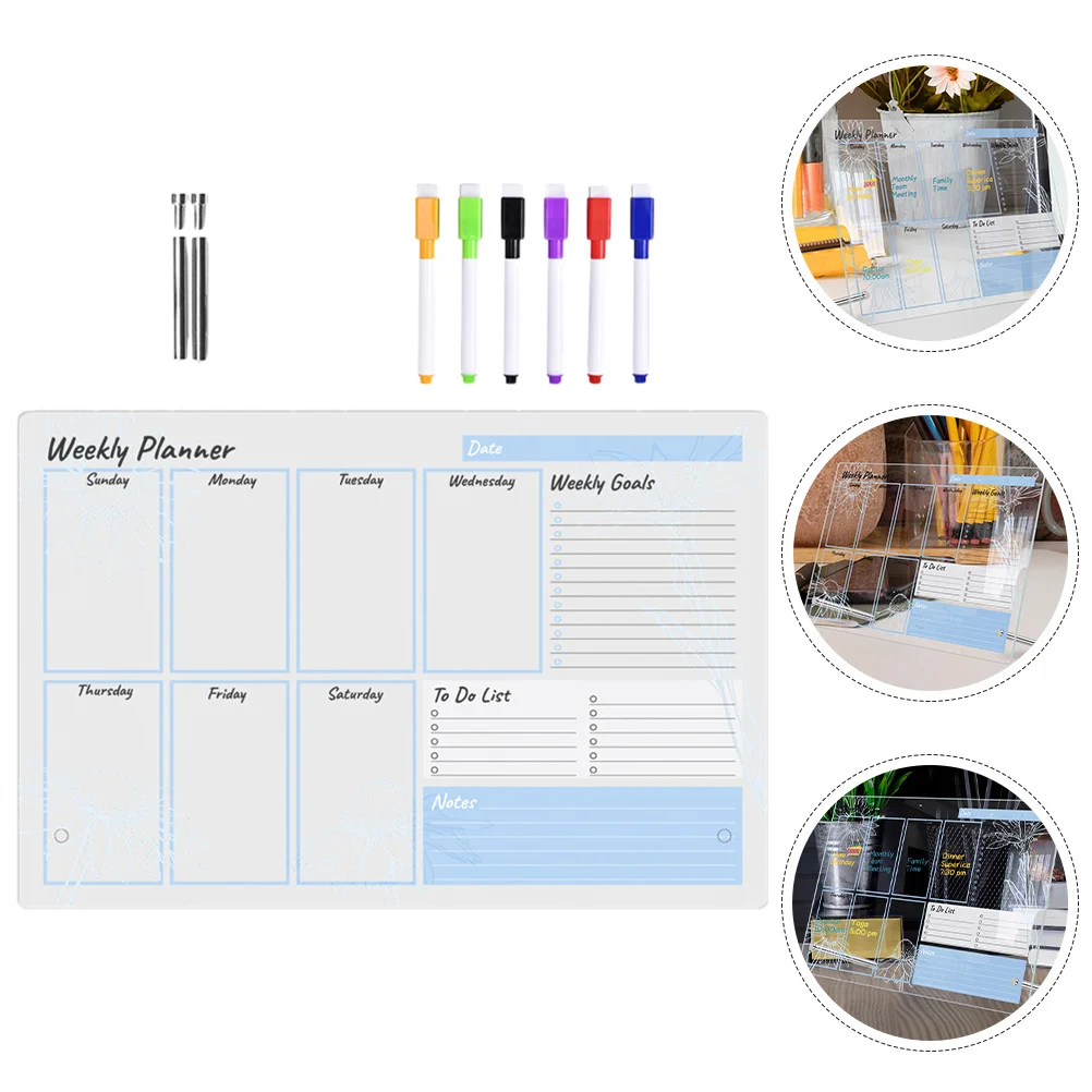 

1 Set Acrylic Memo Clear Dry Erase For Desk Desktop Writing Reusable Whiteboard Smooth Surface Multi-Function Planner Board