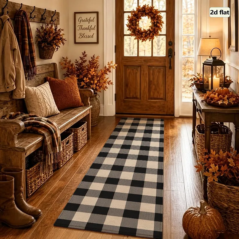 1 Piece Black White Buffalo Check Plaid Carpet, Soft Comfortable All Seasons, Lightweight Easy Care, Living Room, Bedroom, Entryway, Dining Area, Home Decor, Room Decor, Winter Autumn