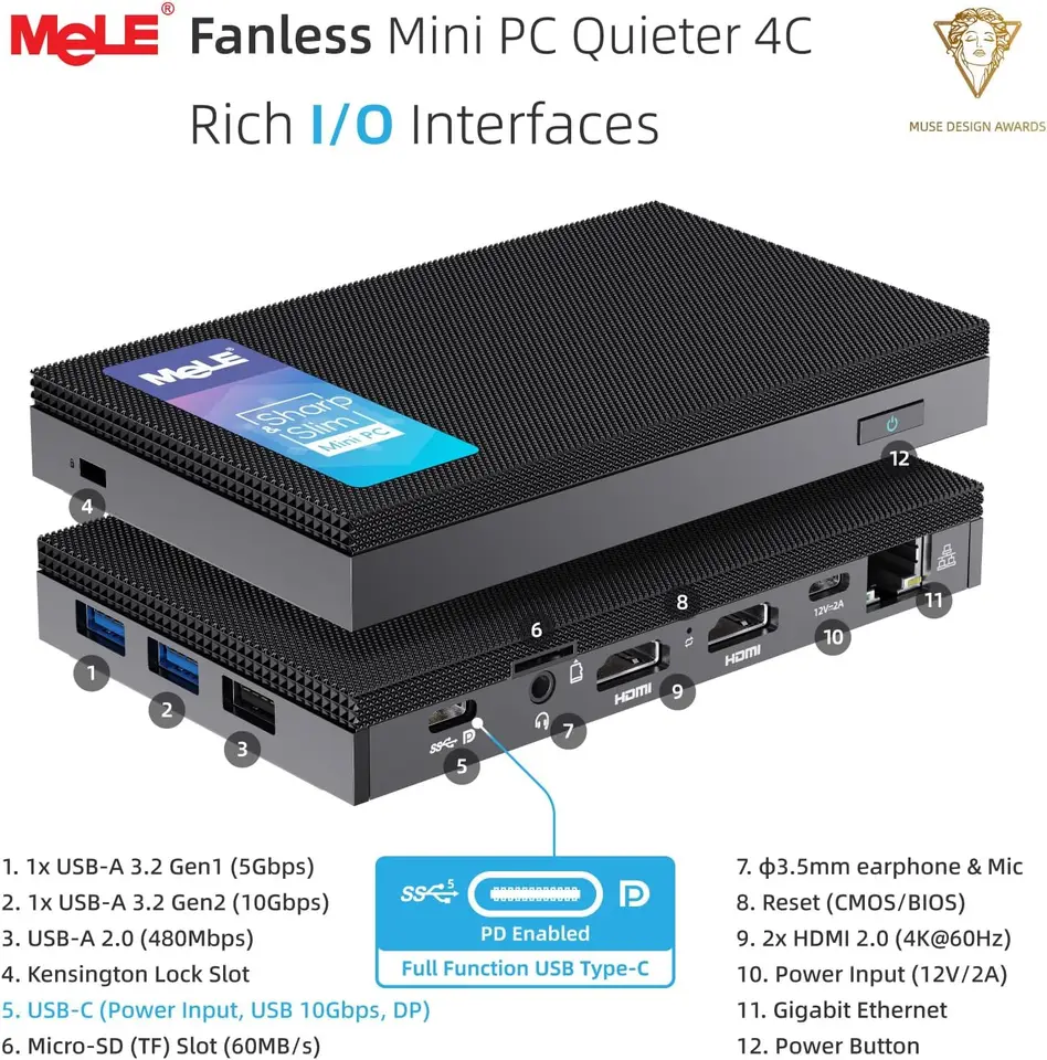 MeLE Quieter 4C ファンレス N100 ミニ PC デスクトップコンピュータ