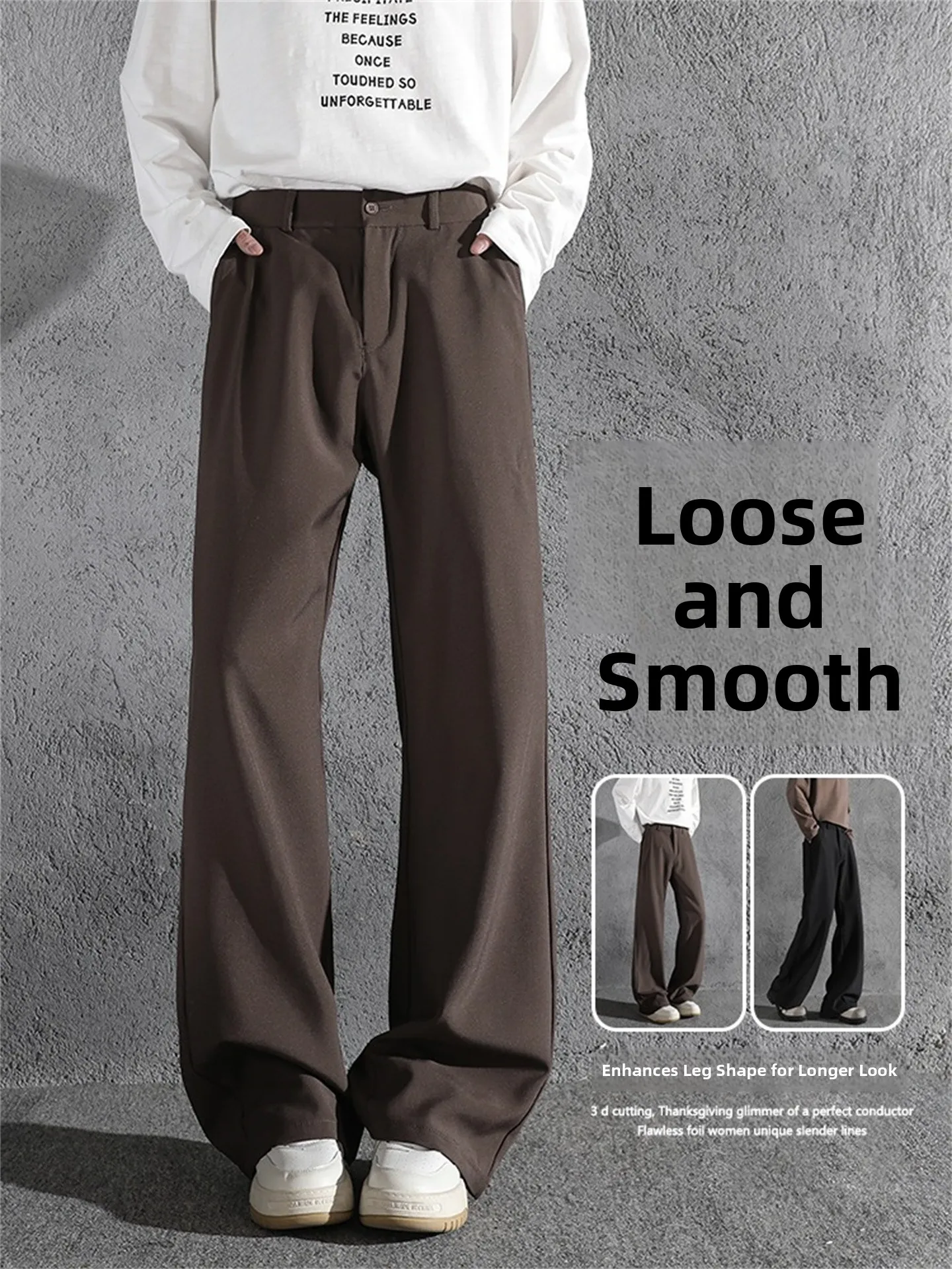 

Advanced Feeling Men's Loose American Sle Wide Leg Pants Flared Suit Trousers Casual Loose Fit Long Pants Summer Faion