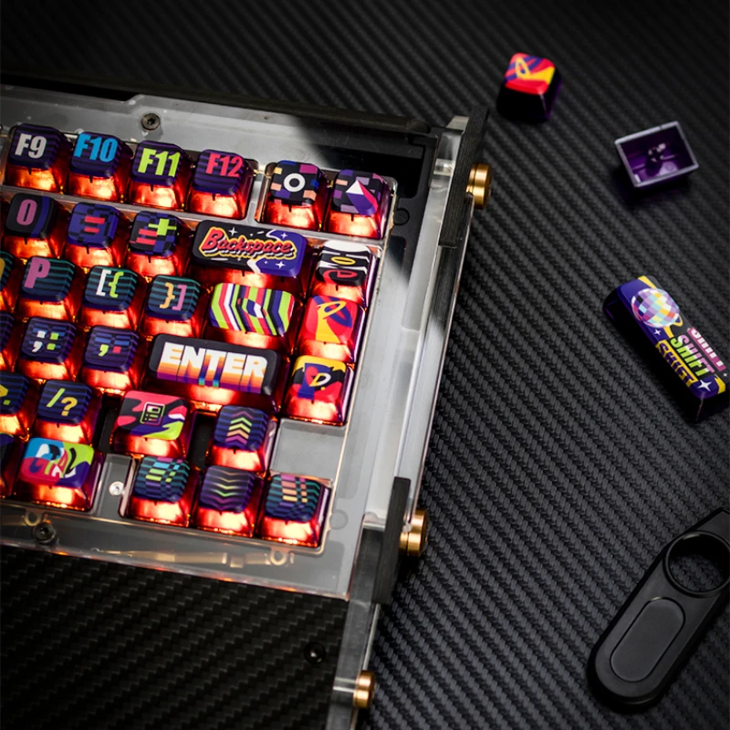 Imagem -05 - Mifuny Neon Festa Tema Transparente Keycaps Sublimação Quente Pbt Duplo Tiro Asi Altura 138 Teclas Keycaps para Teclado Mecânico