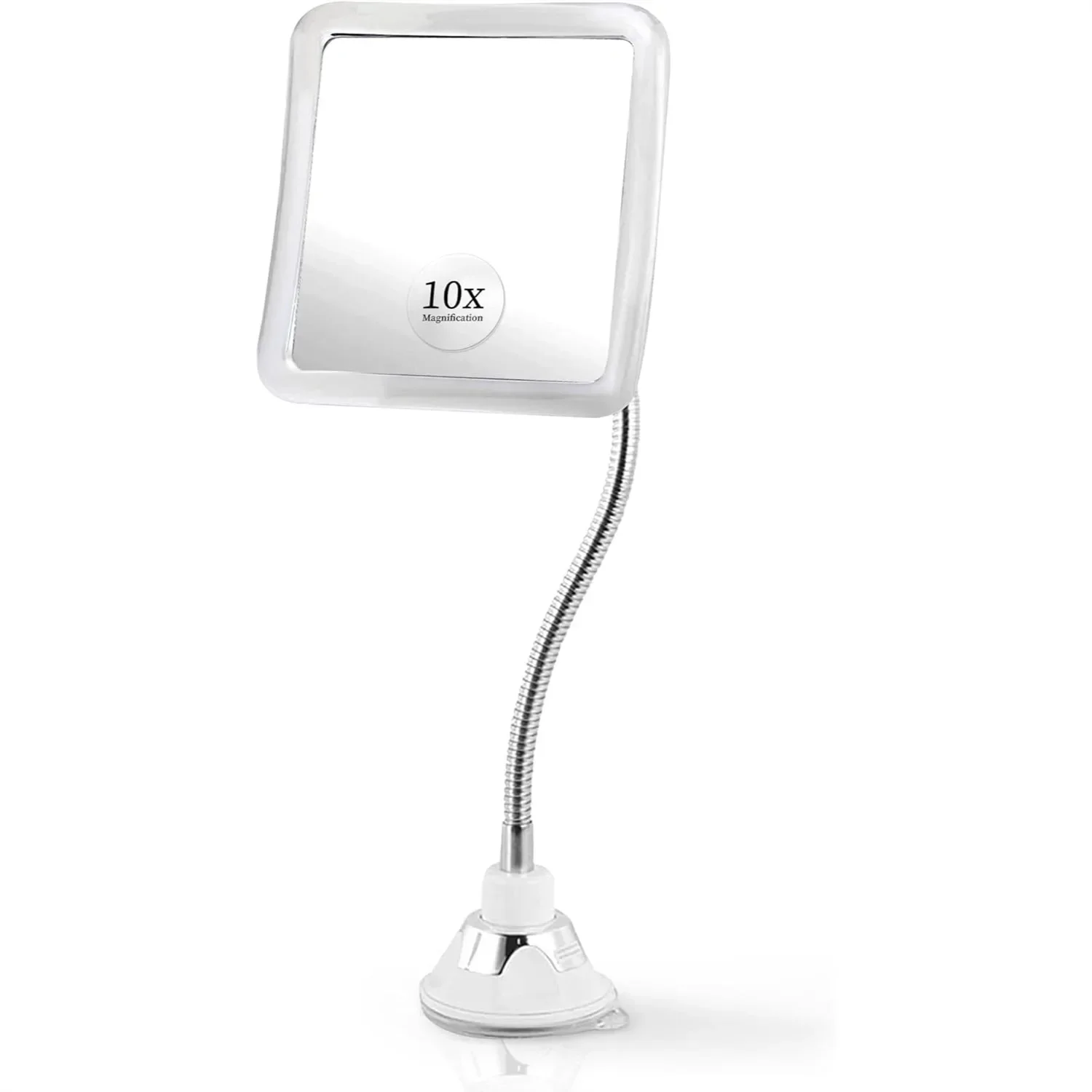 

10X Magnifying Makeup Mirror with Flexible Gooseneck & Suction Cup for Bathroom Vanity, 6.3x6.3 inch Non Lighted Square Mirror