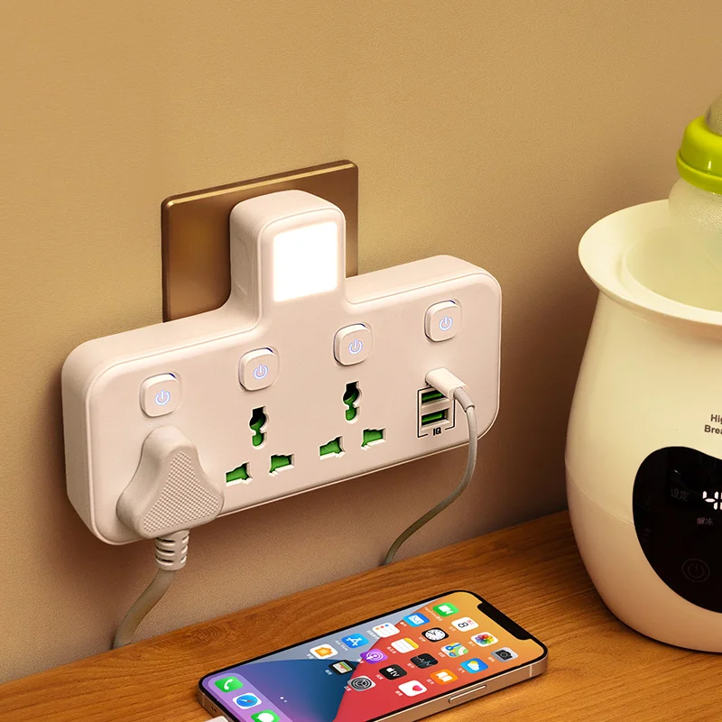 

Converter power socket with night light multi plug universal socket, with USB and TYPE-C charging 6-in-1 travel adapter socket