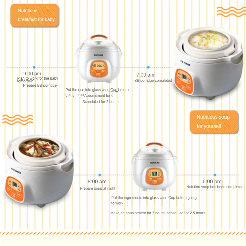 Electric stew pot ceramic water-proof 0.7L baby BB cooker slow porridge kitchen appliance