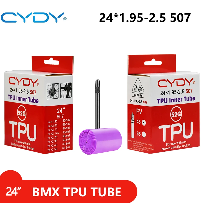 CYDY TPU Bicycle Inner Tube Camer 24“  507 24x1.95 2.0 2.125 2.25 2.35 2.4 2.5 Inch Valve 45mm BMX Bike Tire pneu Cycling Tyre