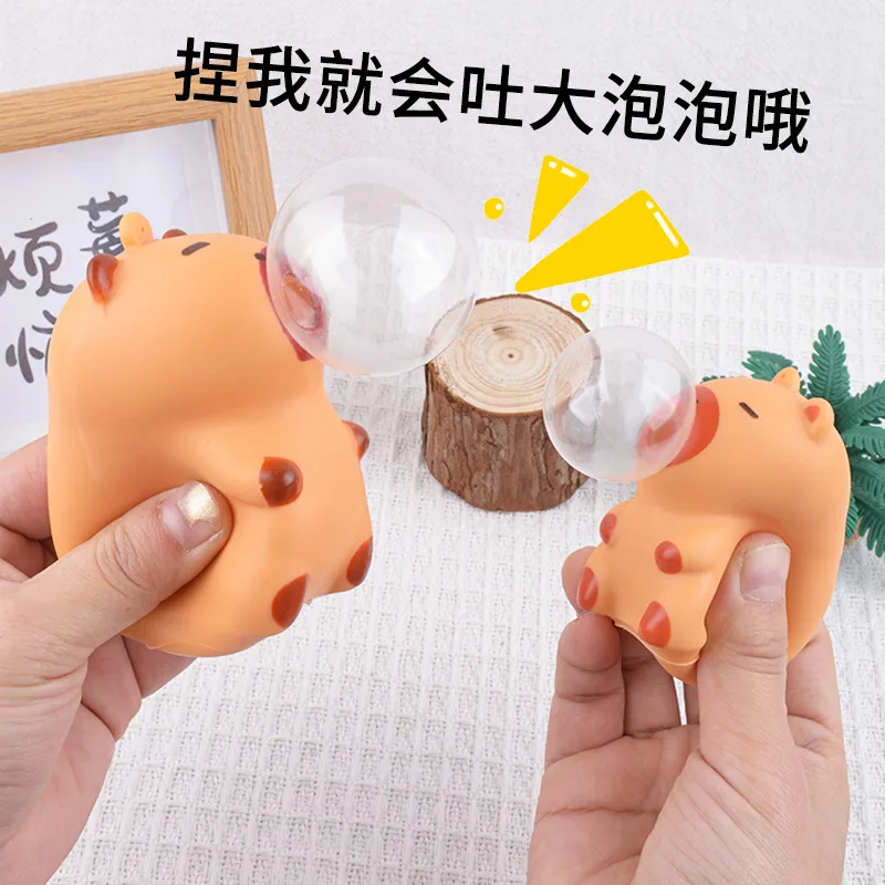 Cute Capybara Pinch Toy Spit Bubble Funny Relax Ball Sensory Fidget Toys Small Squeeze Ball Toys For Kids Aldult Gift