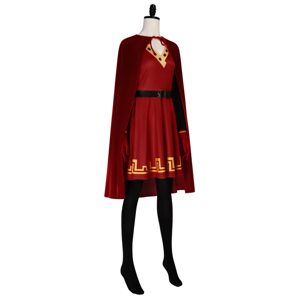 Lord Farquaad Women Cosplay Costume Shrek Female Red Dress With Cape Hat Pantyhose Fantasia Mujer Halloween Carnival Party Outfi view 3