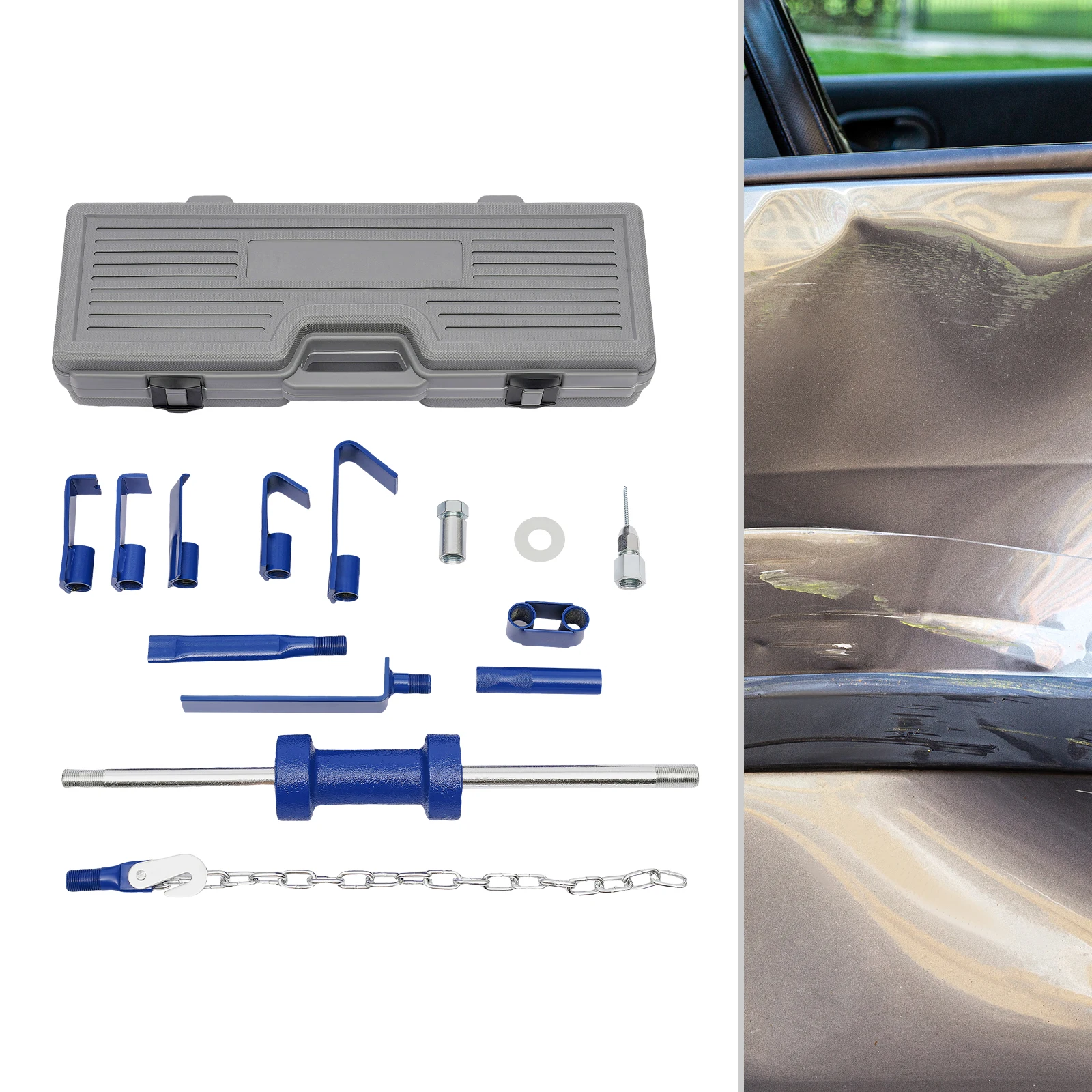 

Slide Hammer Dent Puller Set | Automotive Body Repair Tool, Blue & Silver, with Case Dent Puller Frame Set