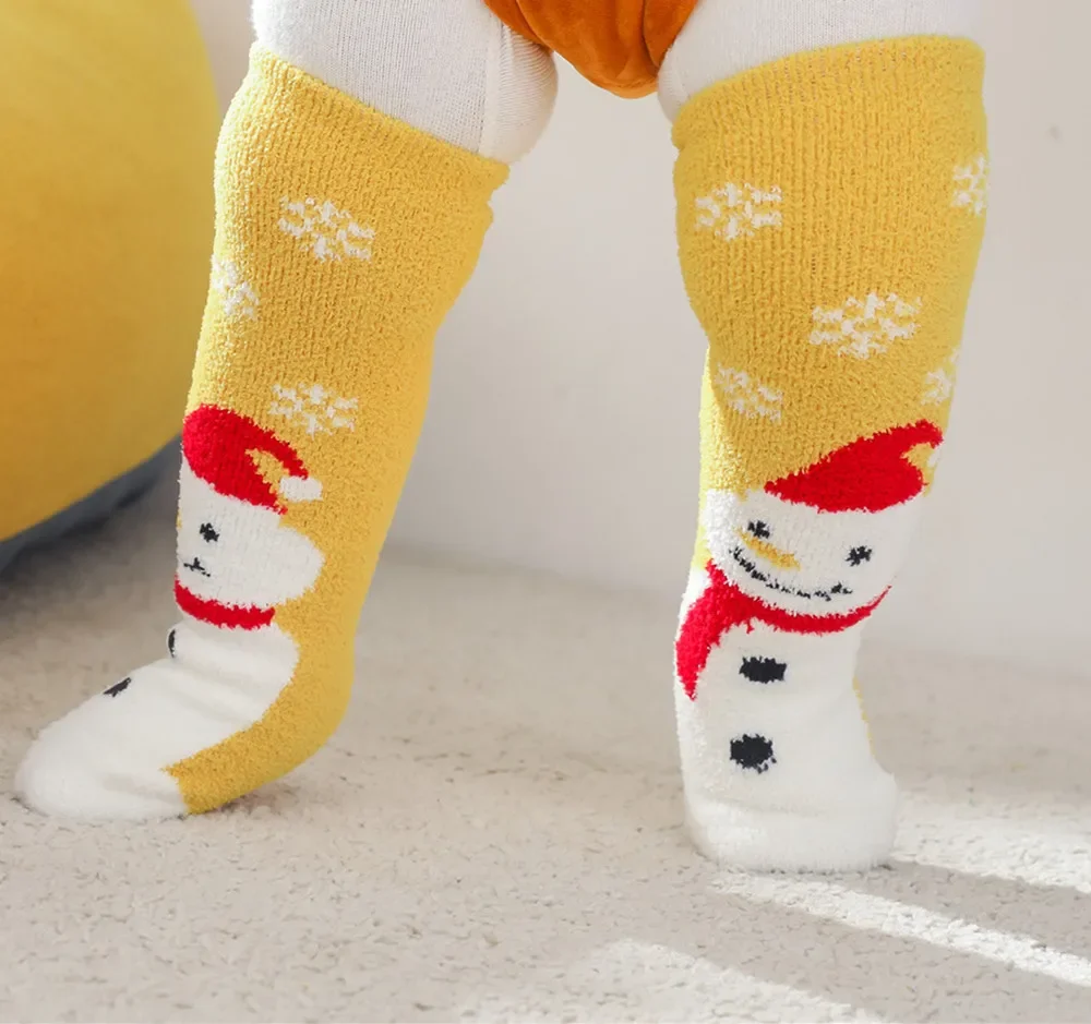 New Baby Kids Christmas Stockings Socks Mid-calf Length Boys Girls Cartoon Santa Snowman Trees Coral Velvet Winter Sock