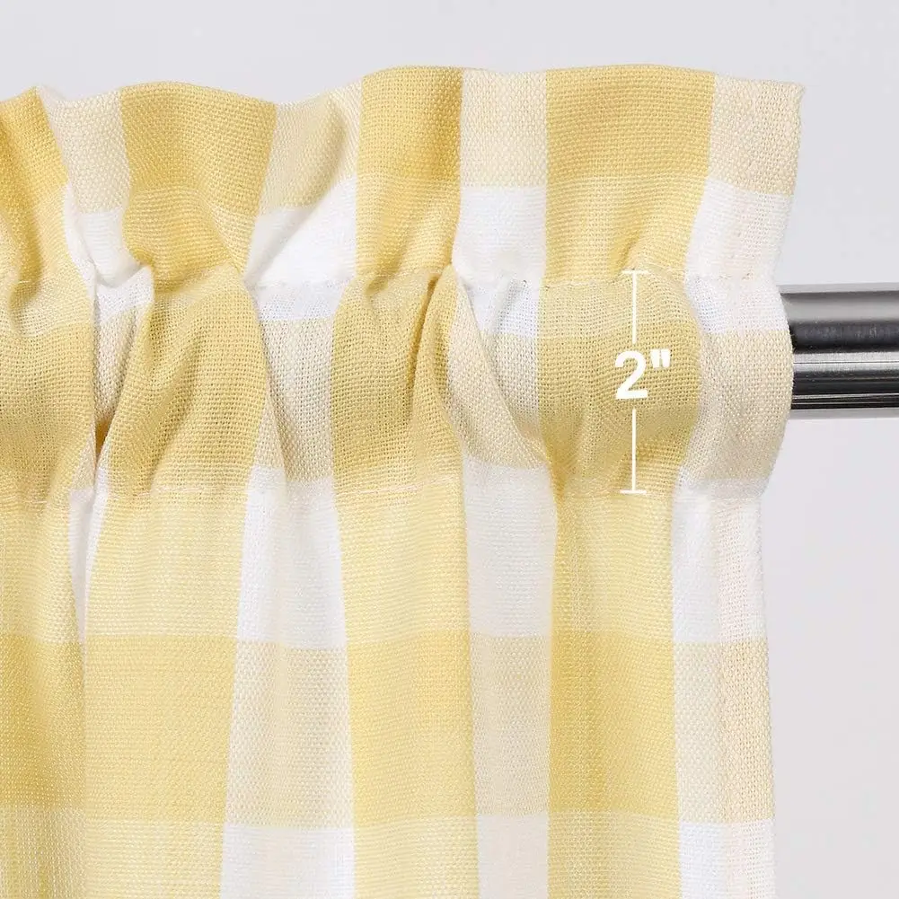 Cafe Curtains 45 Inch, Buffalo Plaid Gingham Check Short Tier Curtains for Kitchen Bathroom Window Curtain, Yellow