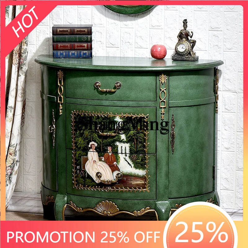 

Полукруглый шкаф-тумба SM с ручной росписью, изумрудный, для гостиной, прихожей, спальни, комод для хранения вещей