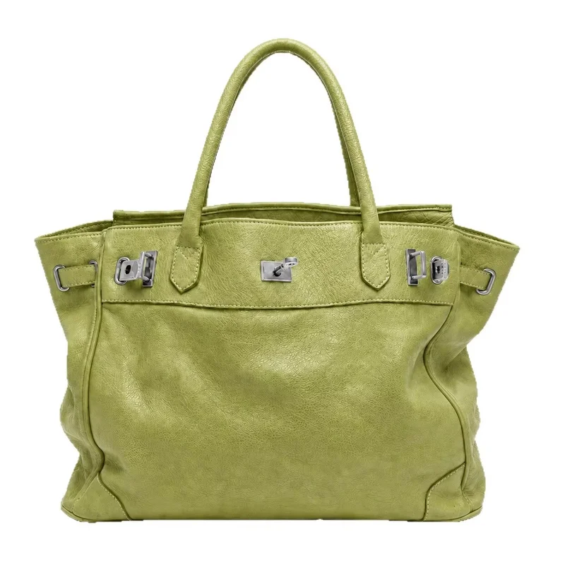 Women Large Tote Bag, Soft Leather Handbag with Metal Buckle Details, Large Capacity Spacious Shoulder Bag, Fashion Casual Work