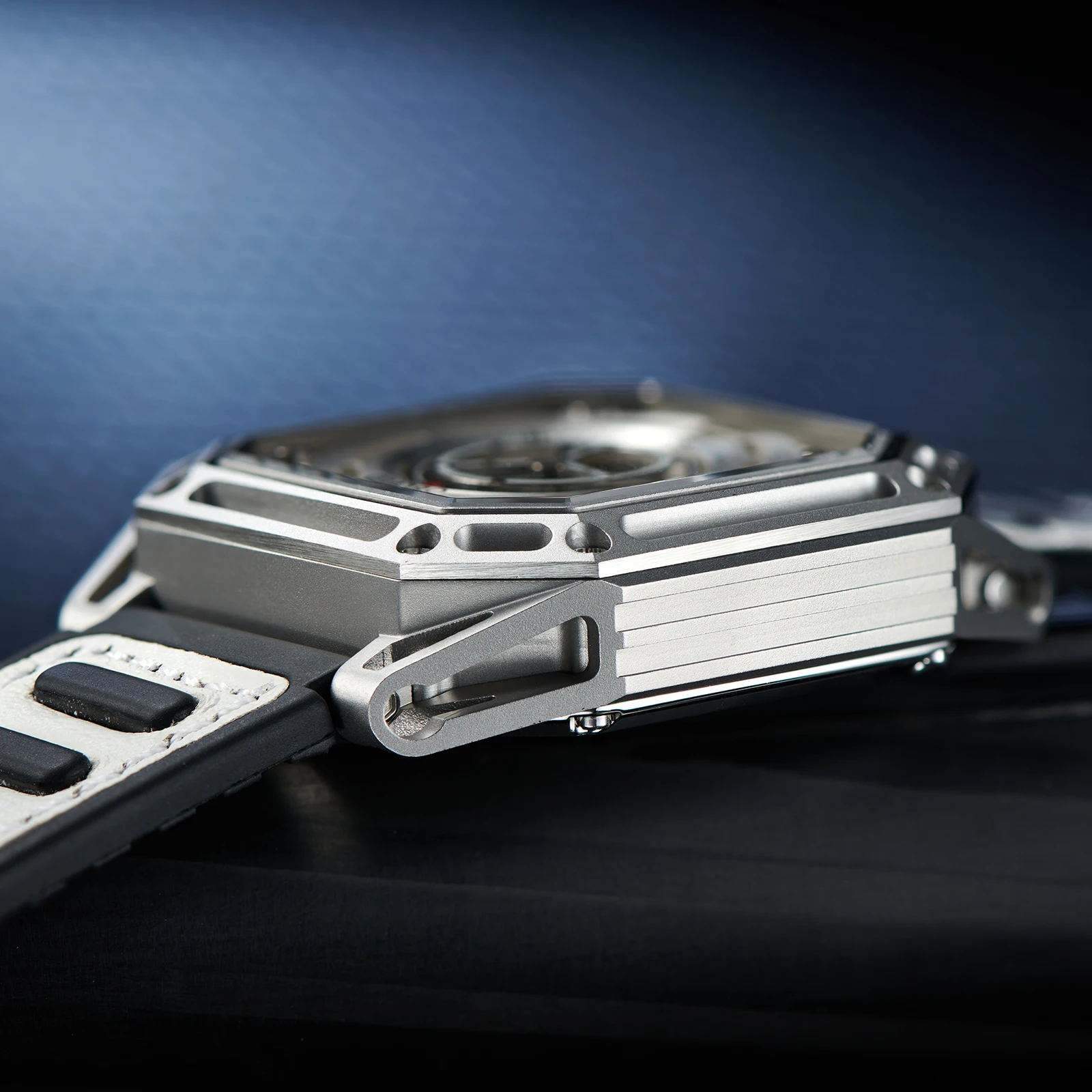 Oblvlo relógio automático masculino 44 quadrado relógio de pulso mecânico luminoso oco mostrador espelho de safira