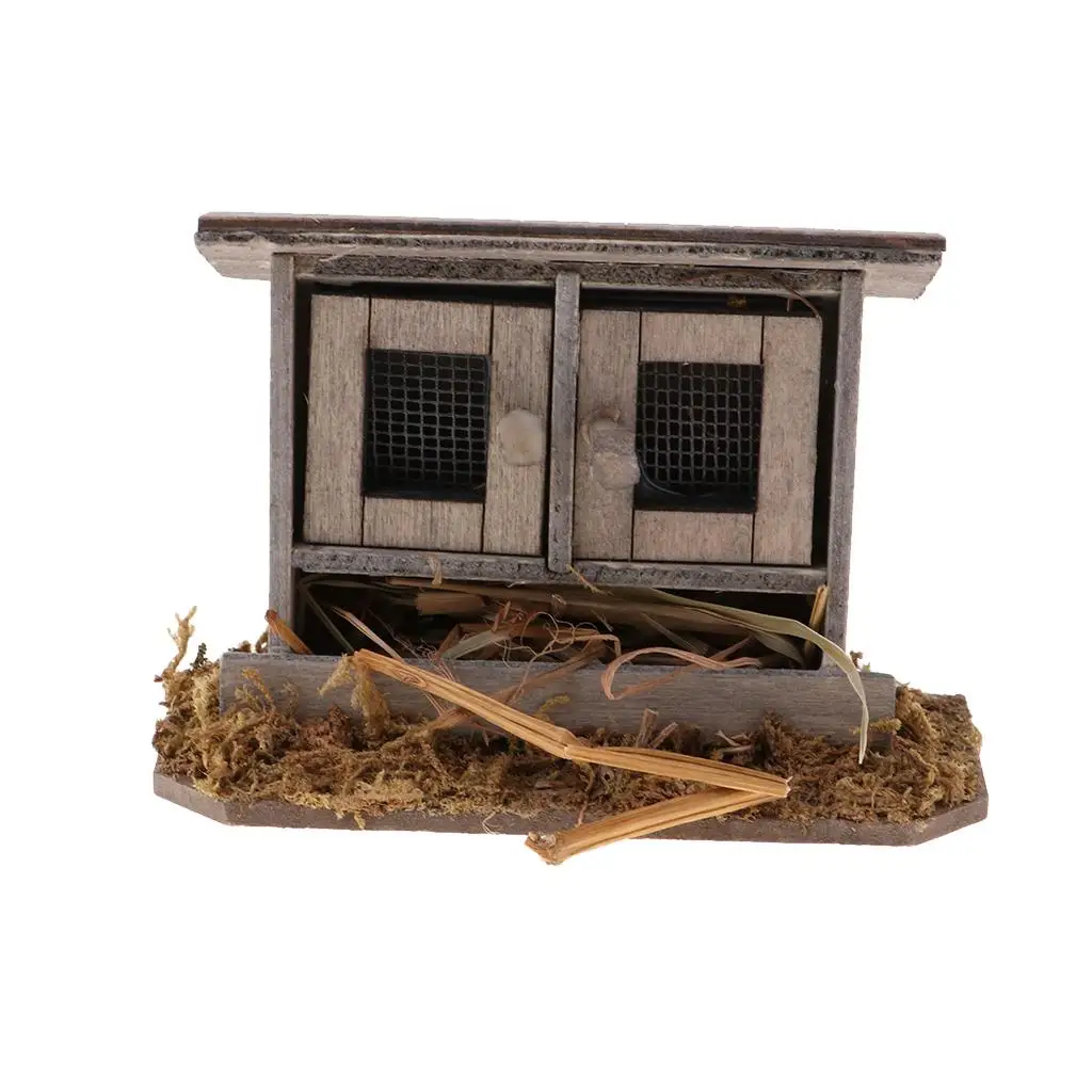 1:12 Drewniany Domek dla Kurczaków DIY Sztuczny Kurnik Ozdoby do Ogrodu Fairy Garden