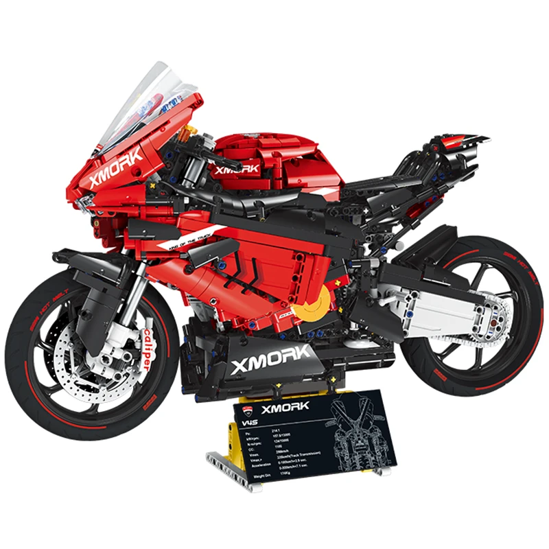 Hight-Tech 1:5 Mork 028001 V4s Motorcycle 2008PCS Building Blocks Super Sports Racing Car Model Kits Bricks Toys for Kids Gifts