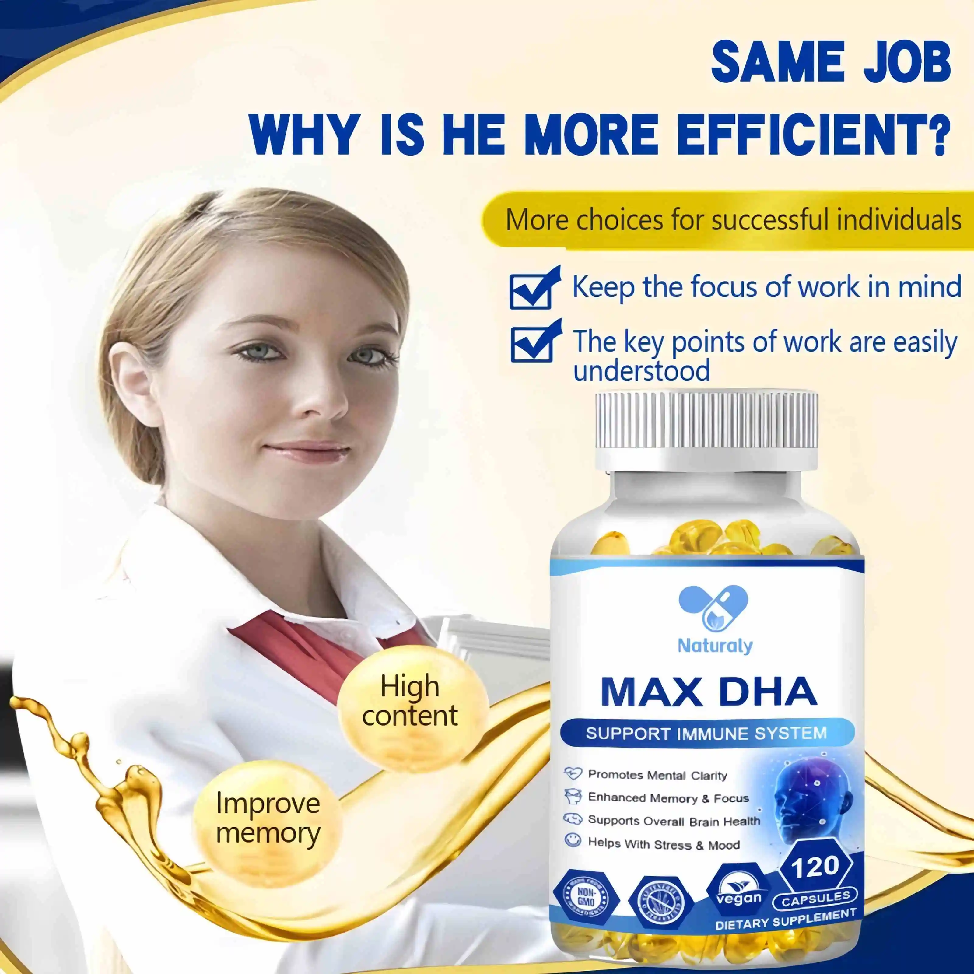 MAX DHA Brain Supplement-Promotes Brain Health, Enhances Focus, Memory and Mental, IQ, Improves Thinking Skills