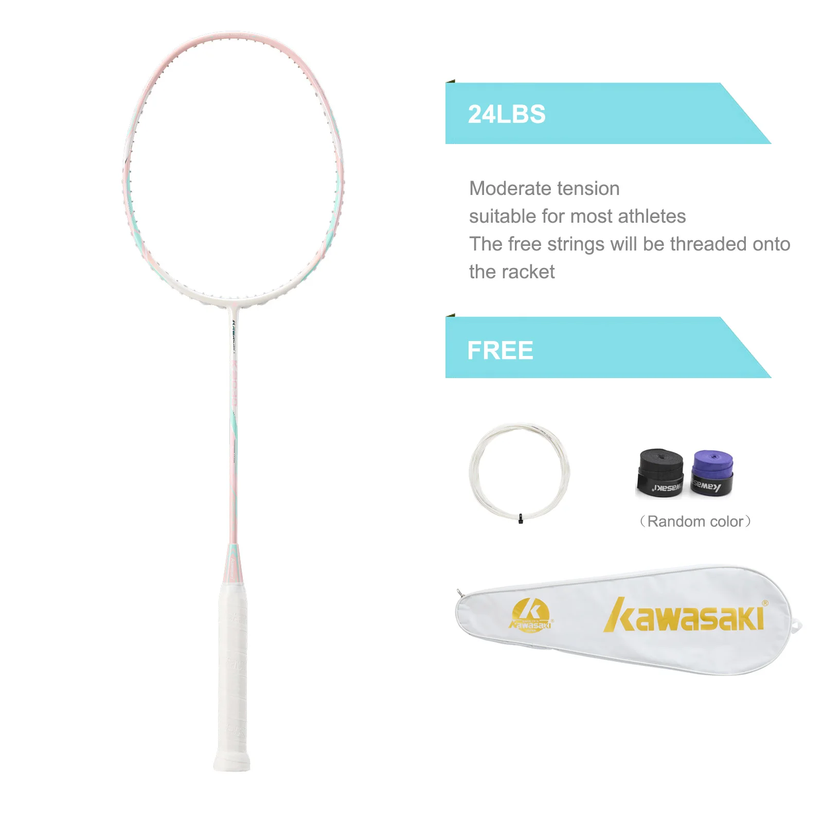 Kawasaki raquette badminton Koolstofvezel 5U Ultra Licht Badminton Ontwerp voor Vrouwelijke Met Badminton Accessoires K2030