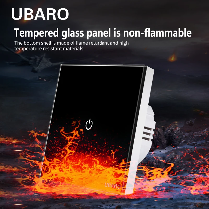 UBARO EU Standard Wall Light Touch Switch With Led Indicator Luxury Crystal Glass Panel Sensitive Sensor Button Home Appliance