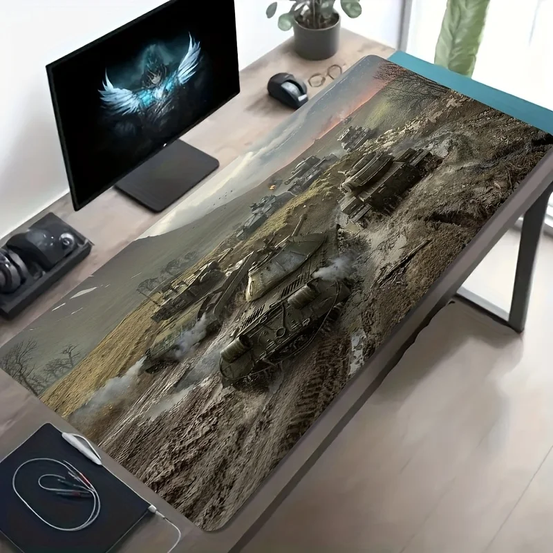 Tank Battlefield Mud Extra Large Gaming Mouse Pad Non-Slip Rubber Desk Mat for PC Accessories