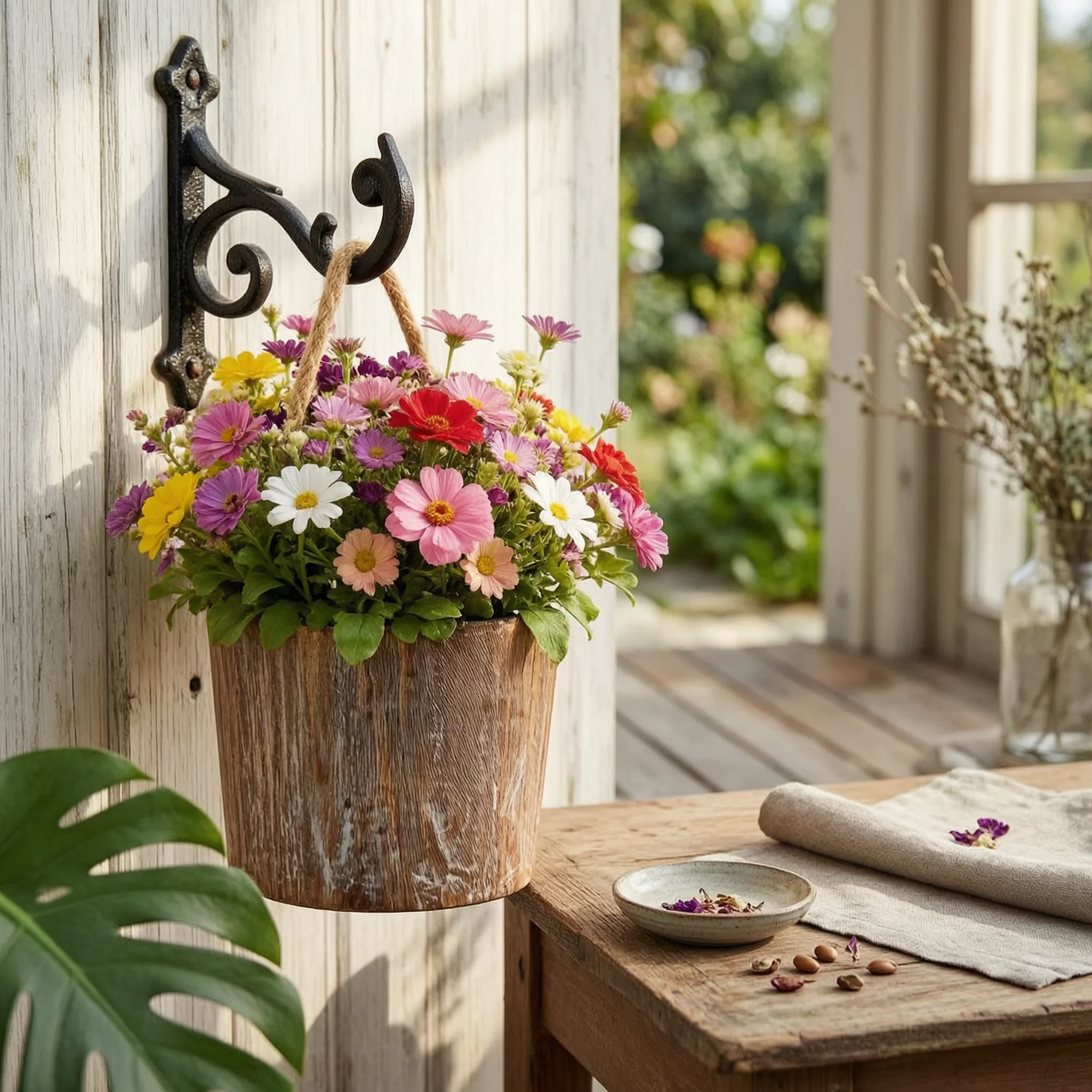 Wooden Planter Container Natural Wood Rustic Planter Container Plant Pot Decorative Storage Garden Decoration Farmhouse Style