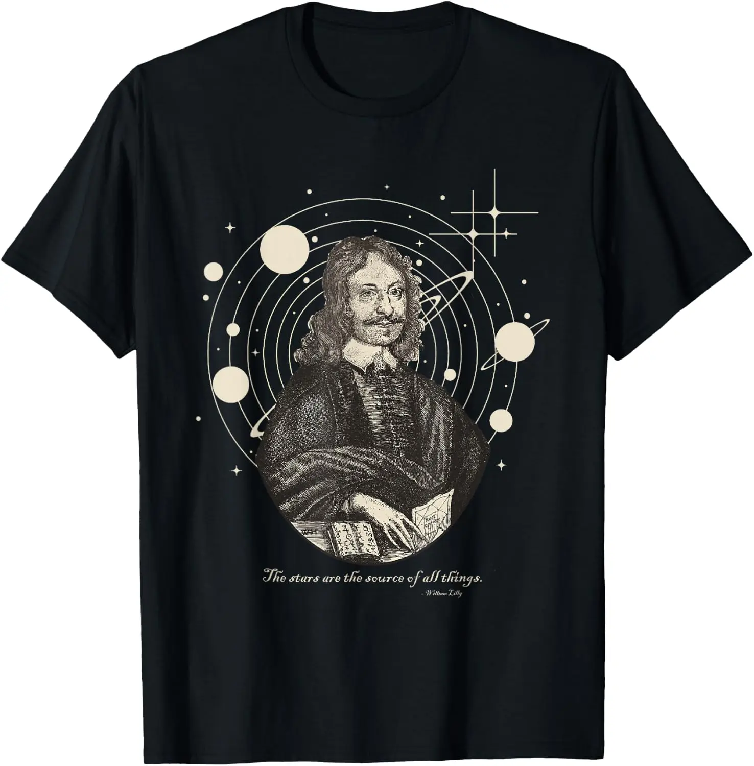 William Lilly Christian Astrology T-Shirt 100% Cotton Trendy Y2K Short-Sleeve Tee-Soft, Quick-Drying, Moisture-Wicking; Ideal