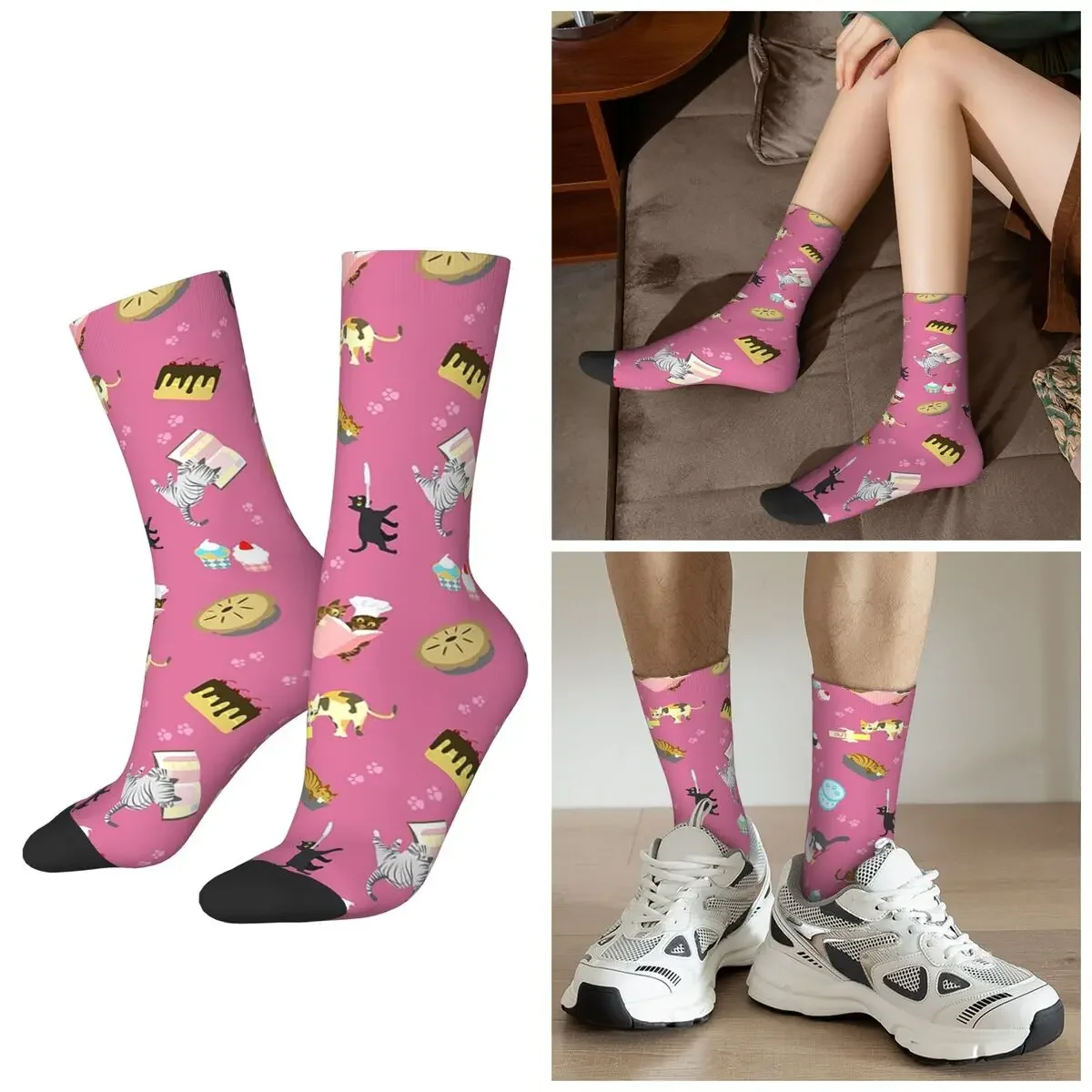 

All Seasons Cats Baking Cakes And Other Sweets, In Pink Socks Crew Socks Sweat Absorbing Stockings for Men Women Day Gifts