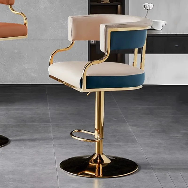 

Contemporary Counter Bar Stool Luxury Gold Base Reception Desk Bar Chairs Swivel Adjustable Cadeira Luxo Modern Furniture