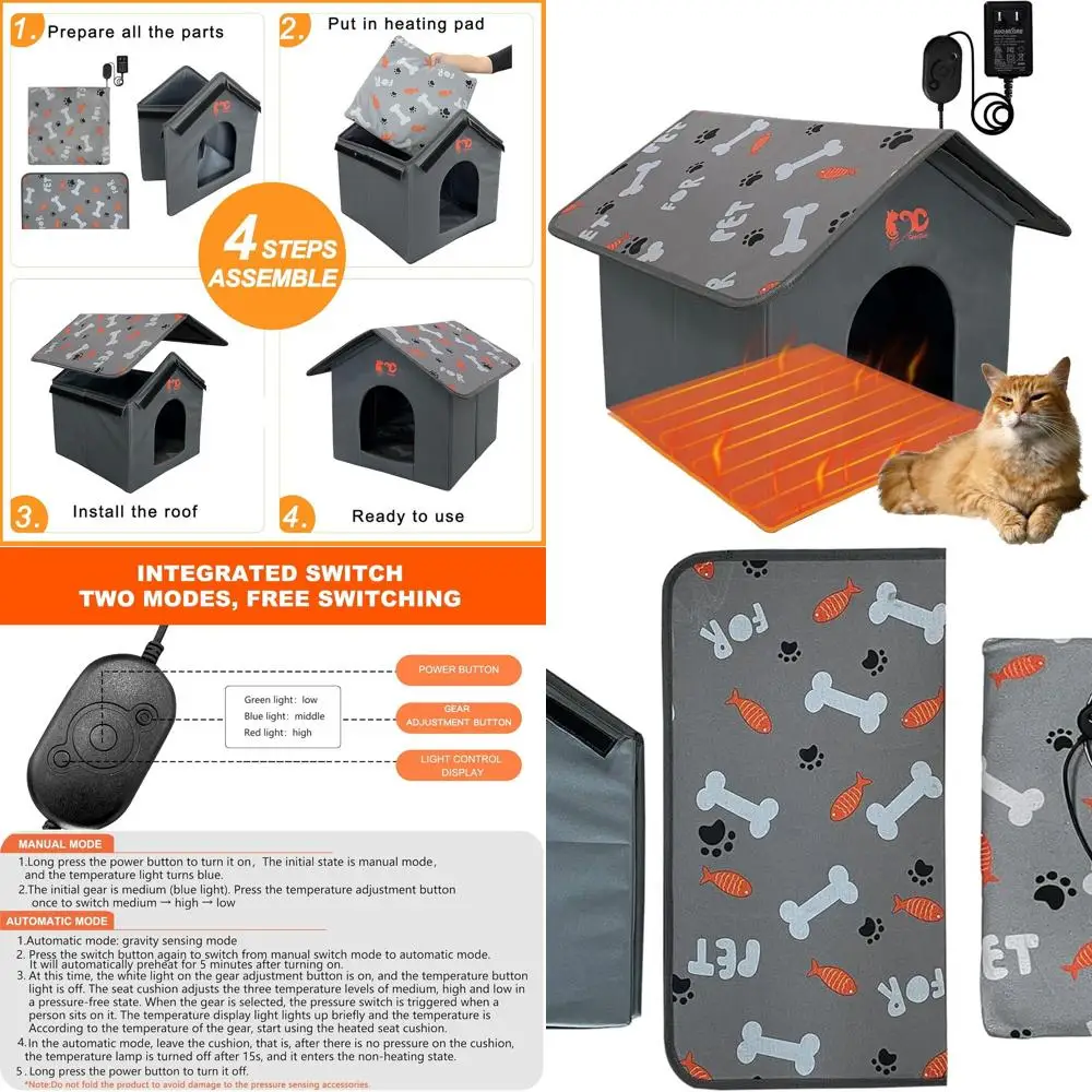 

Домашний домик с контролем температуры, устойчивый к атмосферным воздействиям для кошек и маленьких собак, регулируемый нагрев, жевательный шнур (ПЭ плата)