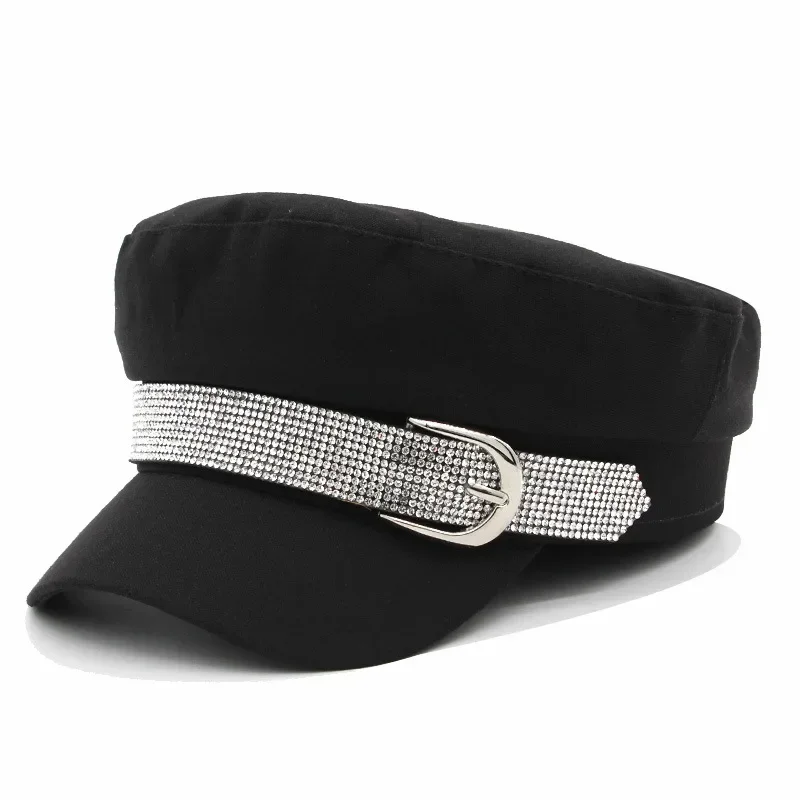 Autumn and Winter Rhinestone Flat Top Navy Hat Fashion Beret Newsboy Caps Berret Woman Octagonal Hats Women Берет Женский