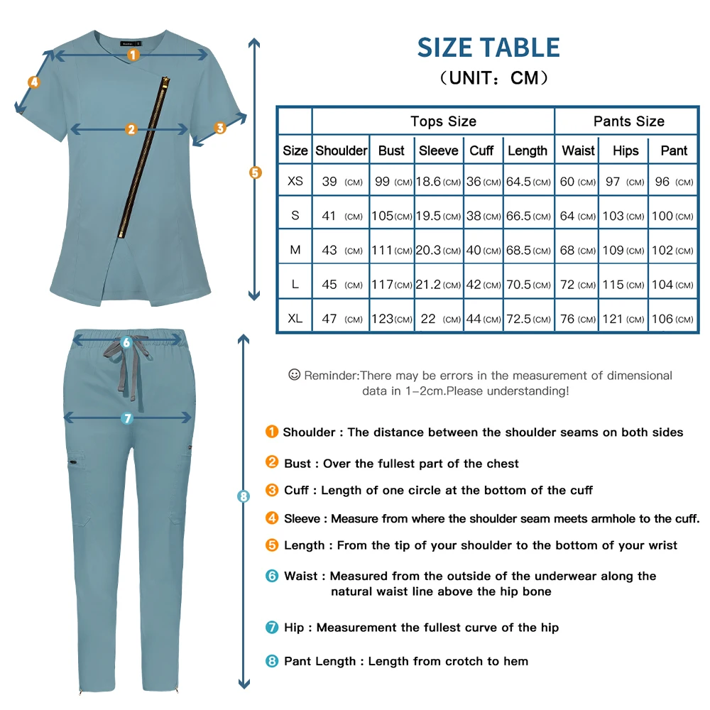 Women Medical Nurse Workwear Scrub Uniform Operating Room Tops and Pants Fashion Groomers Pet Veterinary Zipper Healthcare Sets