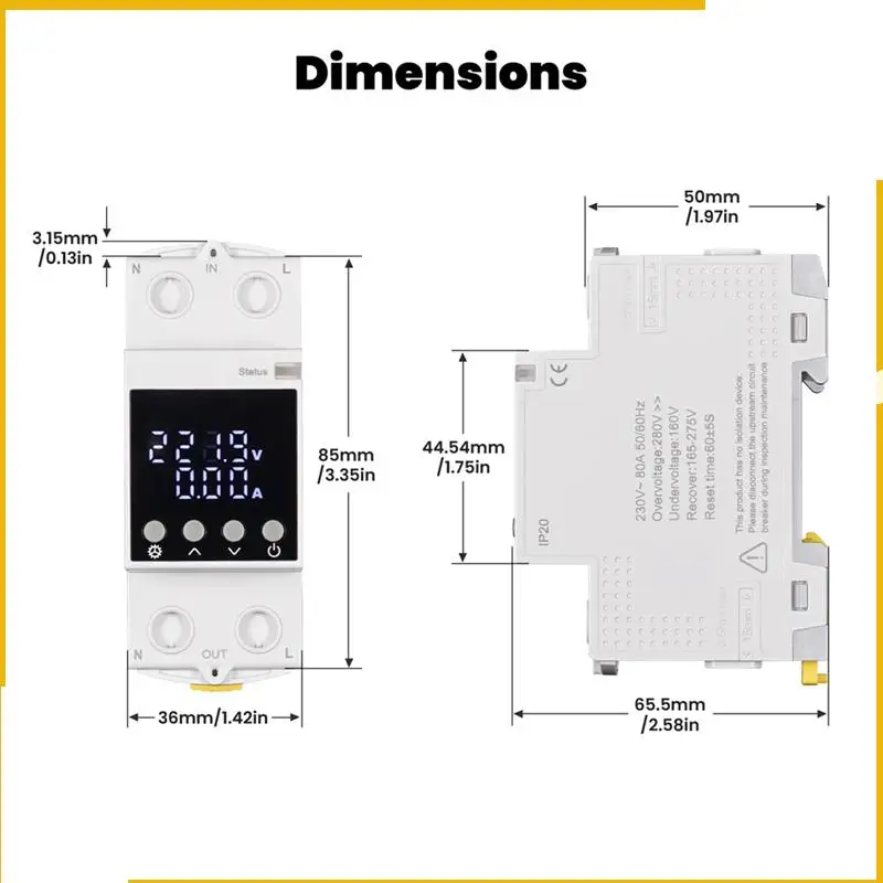 A93P Tuya Wifi Smart Circuit Breaker 80A-Alarm Threshold Set Electricity Monitor V0 Fireproof Retardant APP Control