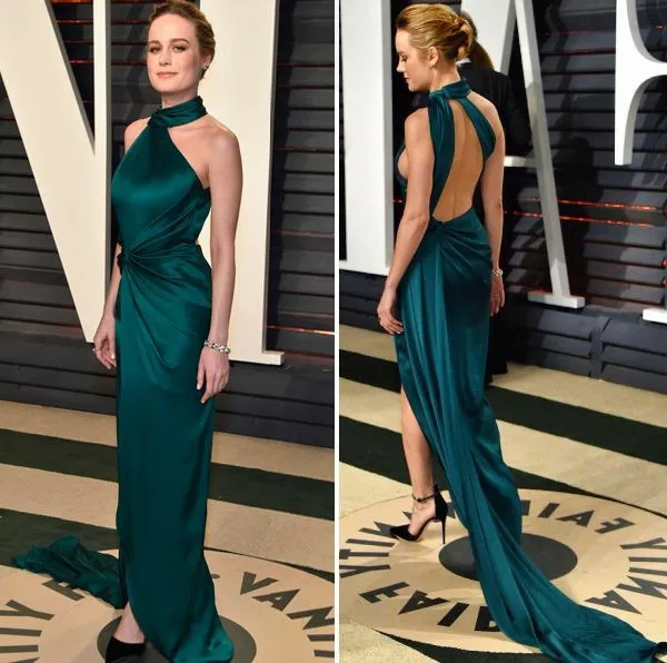 

Sexy Long Halter Dark Green Celebrity Dresses Mermaid Robe De Soiree Floor Length Open Back Side Slit Formal Dresses for Women