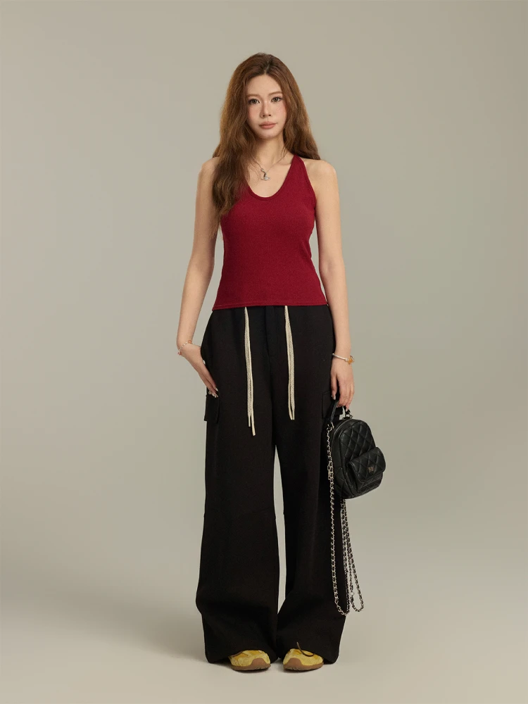 

Miauka Home Lazy Pants Dstring Elastic Waist Sports Casual Pants Women's Straight Leg Long Pants Slimming Sweatpants