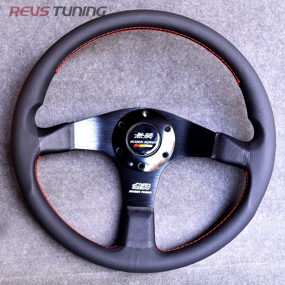 350mm Universal 14'' Leather Flat JDM Style Mugen Power Car Drift Sport Racing Steering Wheel For Honda
