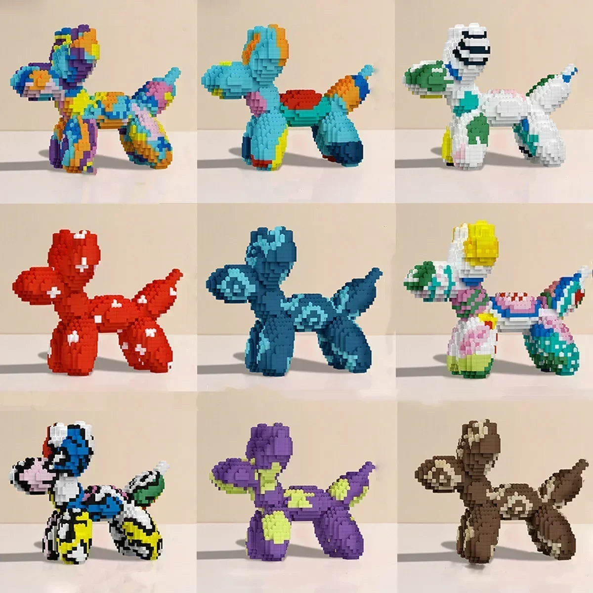 Balloon Dog Micro Building Blocks DIY Assembly 3D Model Mini Brick Figure Toys For Office Decor Kids Birthday Gift Colorful Art