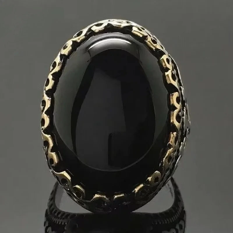 Rings for Women Silver Plated Fine Jewelry Vintage 13*18mm Big Agate Hollow Out Elegant Finger Ring Gift