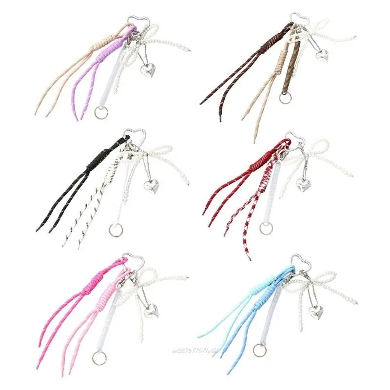 

X5XA Creative Pearls Tassels Bows Hanging Charm for Key Organization and Bag Decors