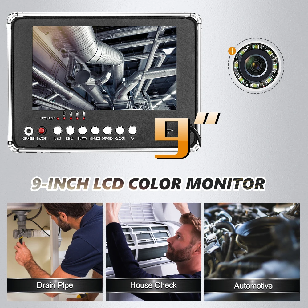 9" 40M DVR Recording Camera Inspection Pipes IP68 HD Drain Sewer Pipeline Industrial Endoscope System