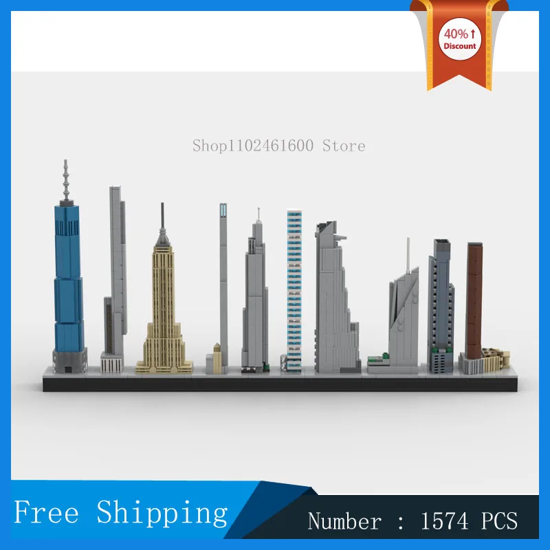 MOC Building Tallest Buildings in New York City Model Block Assembly Bank Building Park Street View Collection Series Toy Gifts