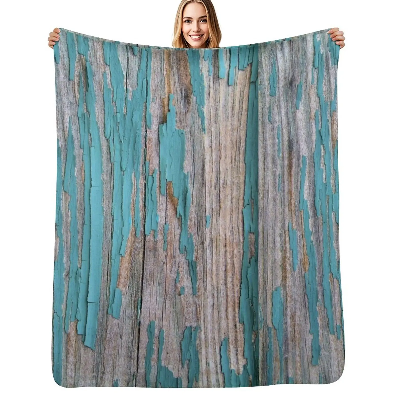 

Shabby rustic weathered wood turquoise Throw Blanket Spring Fall Cozy Throw Blanket for Couch