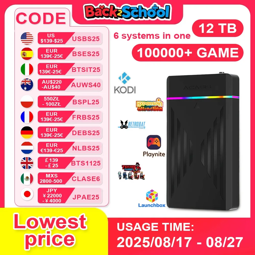 

Игровой HDD PEAPRIT 12 ТБ с Hyperspin Launchbox Retrobat Playnite 10K + Ретро-консоль для видеоигр для PS3/PS2/PS/Wii/WIIU/SWITCH