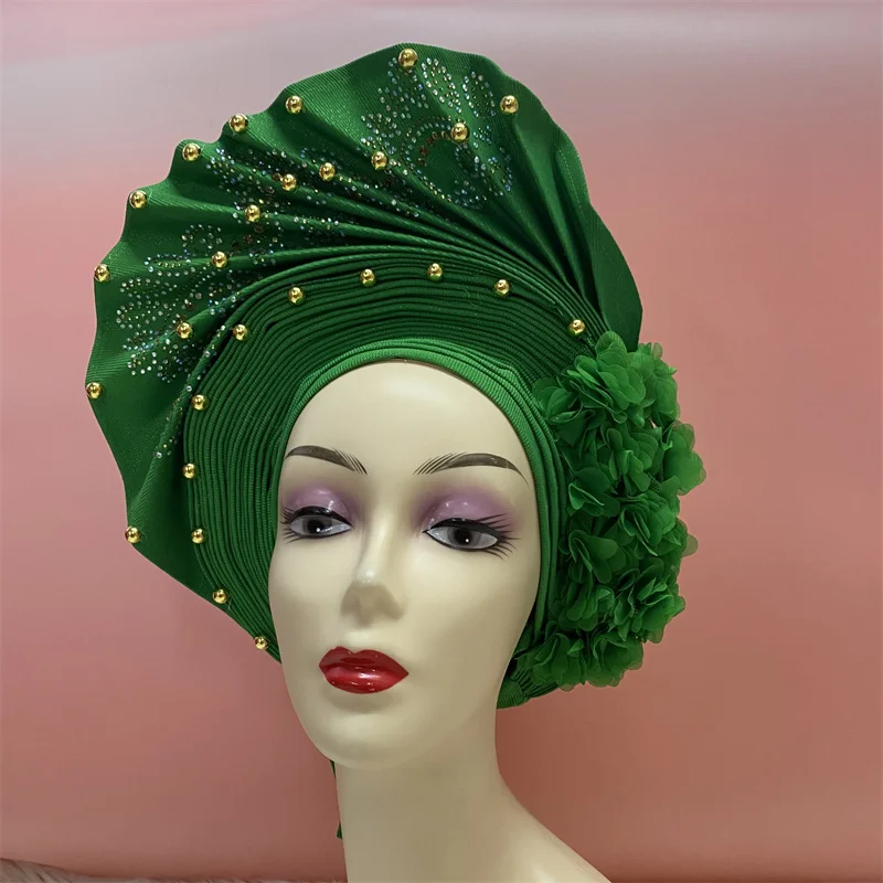 Latest Shinning Sequins Turban Cap for Women Ready Female Head Wraps African Auto Geles Aso Oke Headtie Already Made Headties 7L