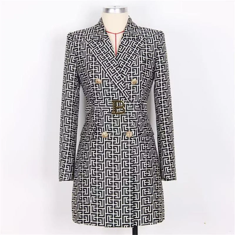 High end Small Fragrance Style Double Breasted Spring and Autumn 2025 New Style Waist Cinched Long Sleeved Suit Waistband Dress