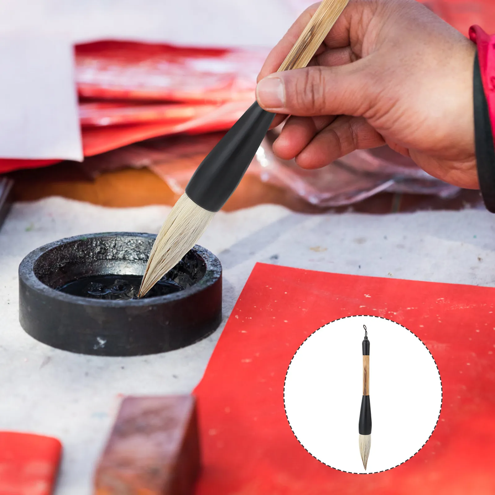 1Pcs Large Wolf Goat Hair Calligraphy Brush Pen Professional Chinese Painting Writing Tool Smooth Stroke Beginner Advanced
