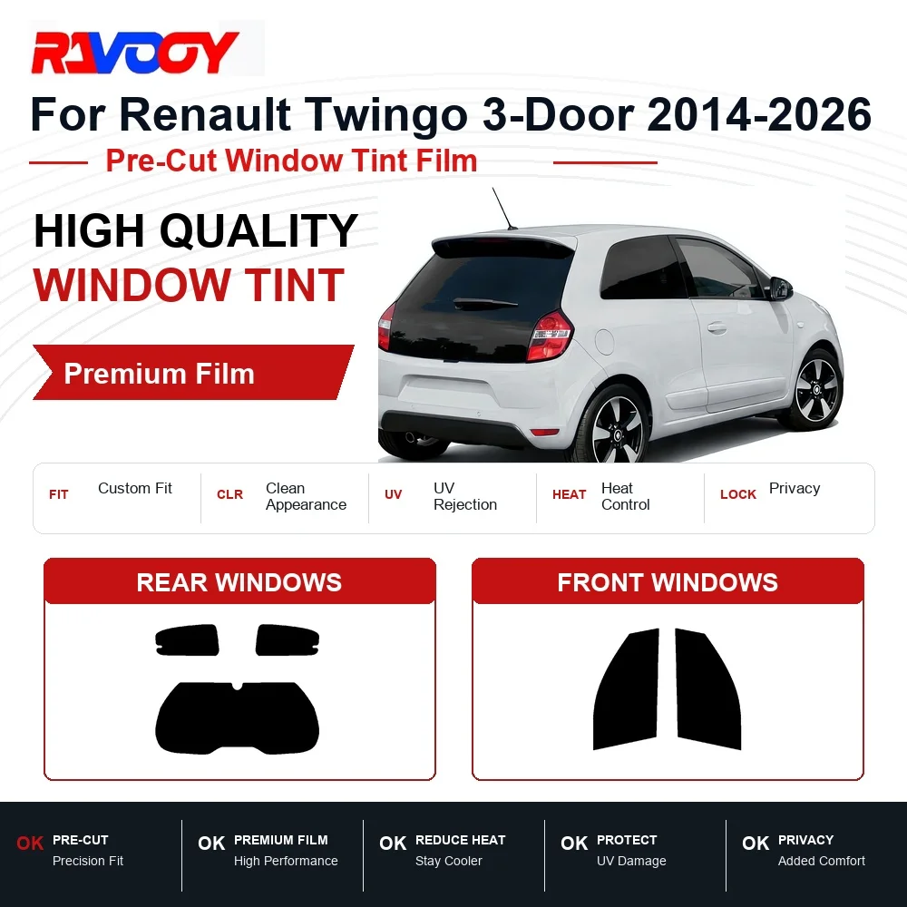Premium Pre-Cut Window Tint For Renault Twingo 3-Door 2014-2026 Front & Rear Windows UV Heat Rejection Privacy Film