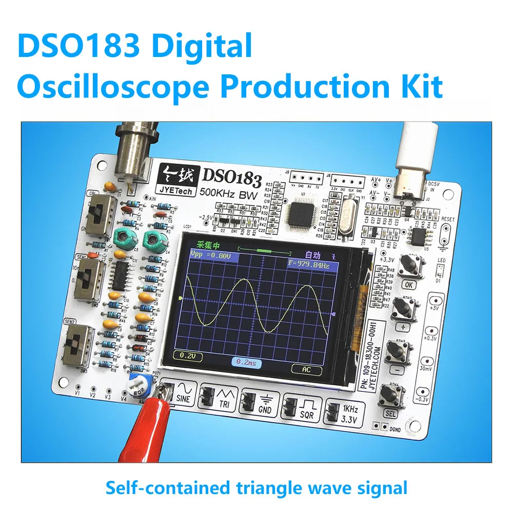DS0138 2.4 inch TFT LCD Display Digital Oscilloscope DIY Kit Type-C 5V 0-500KHz Alligator Probe Test Clip With Acrylic Case